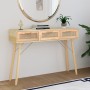 Solid pine wood console table natural rattan 105x30x75 cm by vidaXL, Side tables - Ref: Foro24-345629, Price: 127,46 €, Disco...