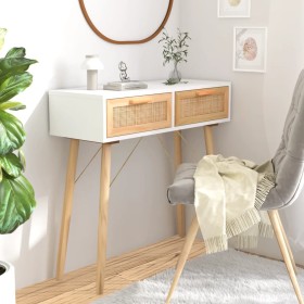 Solid pine wood console table white natural rattan 80x30x75cm by vidaXL, Side tables - Ref: Foro24-345624, Price: 94,17 €, Di...