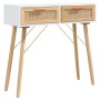 Solid pine wood console table white natural rattan 80x30x75cm by vidaXL, Side tables - Ref: Foro24-345624, Price: 94,05 €, Di...