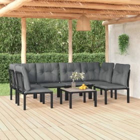 Gartenmöbel-Set 7-teilig aus schwarzem und grauem synthetischem Rattan von vidaXL, Gartensets - Ref: Foro24-3187739, Preis: 3...