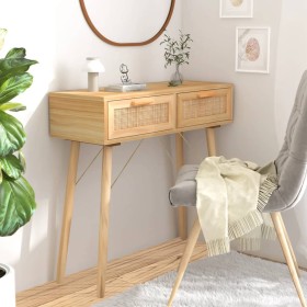 Solid pine wood console table natural brown rattan 80x30x75cm by vidaXL, Side tables - Ref: Foro24-345626, Price: 99,33 €, Di...