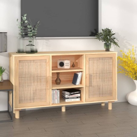 Braunes Sideboard aus massivem Kiefernholz und natürlichem Rattan, 105 x 30 x 60 cm von vidaXL, Sideboards - Ref: Foro24-3456...