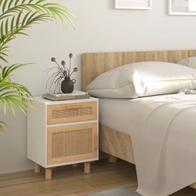 Solid pine wood white and natural rattan bedside table by vidaXL, Nightstands - Ref: Foro24-345606, Price: 77,32 €, Discount: %