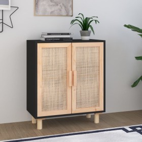 Black sideboard made of solid pine wood and natural rattan 60x30x70 cm by vidaXL, Sideboards - Ref: Foro24-345631, Price: 116...