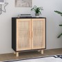 Schwarzes Sideboard aus massivem Kiefernholz und natürlichem Rattan 60x30x70 cm von vidaXL, Sideboards - Ref: Foro24-345631, ...