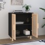 Schwarzes Sideboard aus massivem Kiefernholz und natürlichem Rattan 60x30x70 cm von vidaXL, Sideboards - Ref: Foro24-345631, ...