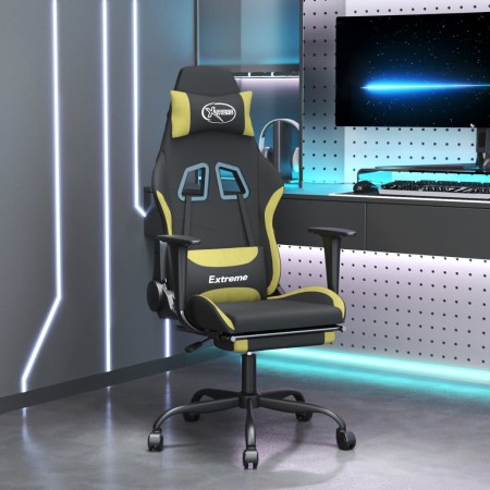 Silla gaming de masaje con reposapiés tela negro y verde claro de vidaXL, Sillones para videojuegos - Ref: Foro24-345486, Pre...