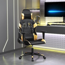 Silla gaming de masaje cuero sintético negro y dorado de vidaXL, Sillones para videojuegos - Ref: Foro24-345513, Precio: 140,...