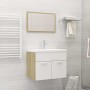 White chipboard and Sonoma oak bathroom furniture set by vidaXL, Bathroom furniture - Ref: Foro24-3070870, Price: 166,41 €, D...