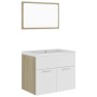 White chipboard and Sonoma oak bathroom furniture set by vidaXL, Bathroom furniture - Ref: Foro24-3070870, Price: 166,41 €, D...