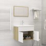 Conjunto de muebles de baño aglomerado blanco y roble Sonoma de vidaXL, Muebles de baño - Ref: Foro24-3070870, Precio: 166,41...