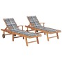 Sun loungers 2 pcs solid teak wood with gray checkered cushion by vidaXL, Loungers - Ref: Foro24-3073200, Price: 595,96 €, Di...