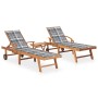 Sun loungers with table and cushion 2 units solid teak wood by vidaXL, Loungers - Ref: Foro24-3073185, Price: 616,48 €, Disco...