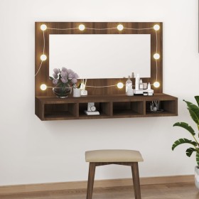 Mueble con espejo y LED marrón roble 90x31,5x62 cm de vidaXL, Tocadores de baño - Ref: Foro24-820459, Precio: 61,94 €, Descue...