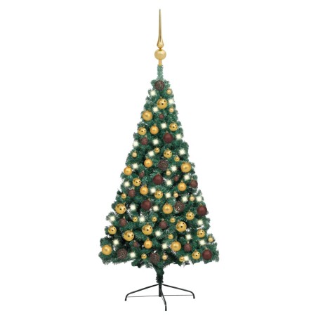 Medio árbol de Navidad con luces y bolas verde 150 cm de vidaXL, Arboles de navidad - Ref: Foro24-3077478, Precio: 58,59 €, D...