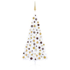 Half Christmas tree with lights and balls white 180 cm by vidaXL, Christmas trees - Ref: Foro24-3077484, Price: 65,04 €, Disc...