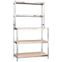 Work table with shelves 5 levels wood and silver steel by vidaXL, Industrial shelving - Ref: Foro24-152875, Price: 59,22 €, D...