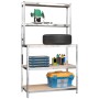 Work table with shelves 5 levels wood and silver steel by vidaXL, Industrial shelving - Ref: Foro24-152875, Price: 59,22 €, D...