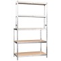 Work table with shelves 5 levels wood and silver steel by vidaXL, Industrial shelving - Ref: Foro24-152875, Price: 59,22 €, D...