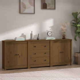 Solid pine wood sideboard in honey brown color 210x35x80 cm by vidaXL, Sideboards - Ref: Foro24-3114072, Price: 278,99 €, Dis...