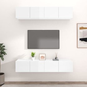 Muebles TV 4 uds madera contrachapada blanco brillo 80x30x30 cm de vidaXL, Muebles TV - Ref: Foro24-3114186, Precio: 165,77 €...