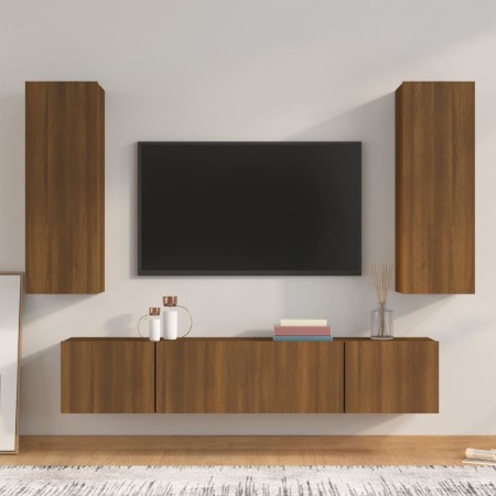 Set de muebles para TV 4 pzas madera contrachapada marrón roble de vidaXL, Muebles TV - Ref: Foro24-3114205, Precio: 170,99 €...