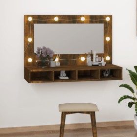 Mueble con espejo y LED color roble ahumado 90x31,5x62 cm de vidaXL, Tocadores de baño - Ref: Foro24-820457, Precio: 64,99 €,...