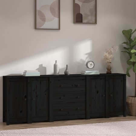 Sideboard aus massivem schwarzem Kiefernholz, 230 x 35 x 80 cm von vidaXL, Sideboards - Ref: Foro24-3114078, Preis: 330,99 €,...