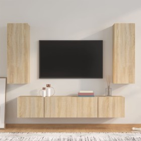 TV furniture set 4 pieces Sonoma oak plywood by vidaXL, TV Furniture - Ref: Foro24-3114200, Price: 149,04 €, Discount: %