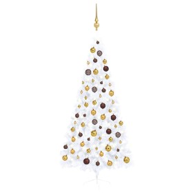 Medio árbol de Navidad con luces y bolas blanco 120 cm de vidaXL, Arboles de navidad - Ref: Foro24-3077485, Precio: 76,07 €, ...