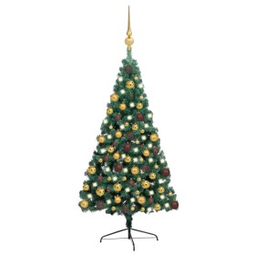 Halber Weihnachtsbaum mit Lichtern und grünen Kugeln 180 cm von vidaXL, Weihnachtsbäume - Ref: Foro24-3077479, Preis: 64,05 €...