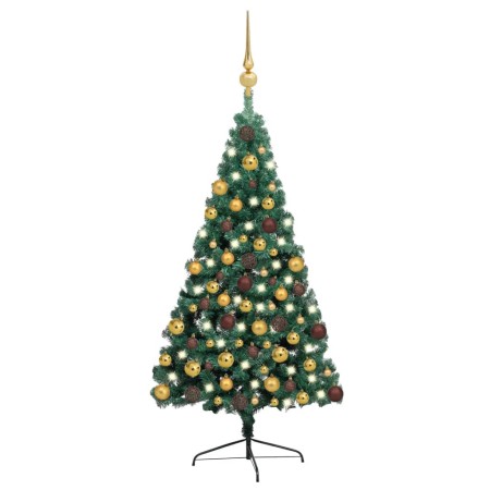 Medio árbol de Navidad con luces y bolas verde 180 cm de vidaXL, Arboles de navidad - Ref: Foro24-3077479, Precio: 67,20 €, D...