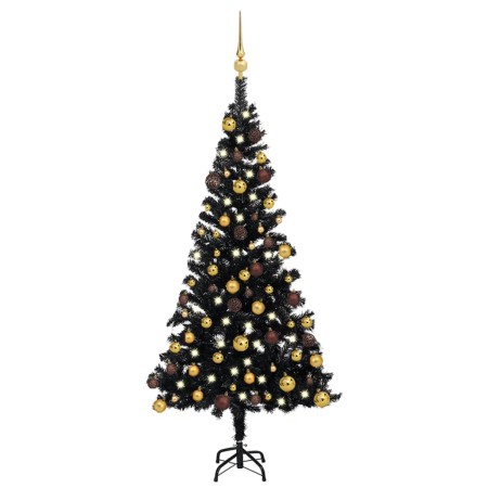 Árbol de Navidad preiluminado con luces y bolas negro 120 cm de vidaXL, Arboles de navidad - Ref: Foro24-3077502, Precio: 58,...