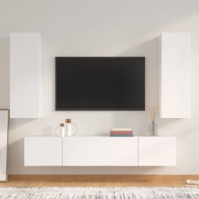 White plywood 4-piece TV furniture set by vidaXL, TV Furniture - Ref: Foro24-3114198, Price: 184,27 €, Discount: %