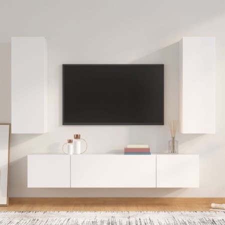 White plywood 4-piece TV furniture set by vidaXL, TV Furniture - Ref: Foro24-3114198, Price: 199,69 €, Discount: %