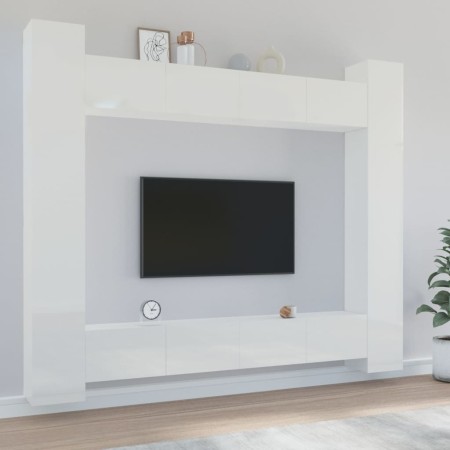 TV furniture set 8 pieces glossy white plywood by vidaXL, TV Furniture - Ref: Foro24-3114242, Price: 445,55 €, Discount: %