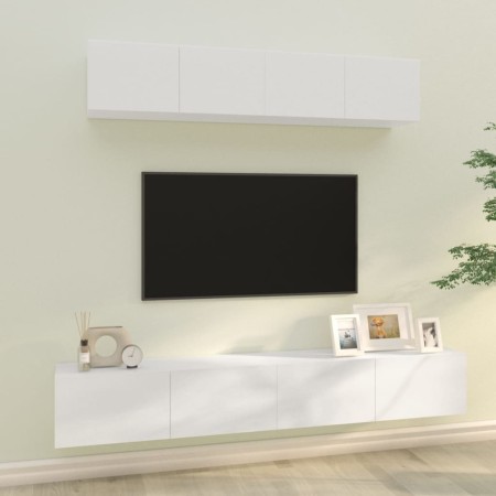 TV-Möbelset 4-teilig aus glänzend weißem Sperrholz von vidaXL, TV-Möbel - Ref: Foro24-3114538, Preis: 194,56 €, Rabatt: %