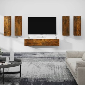 TV furniture set 6 pieces smoked oak plywood by vidaXL, TV Furniture - Ref: Foro24-3114347, Price: 241,99 €, Discount: %