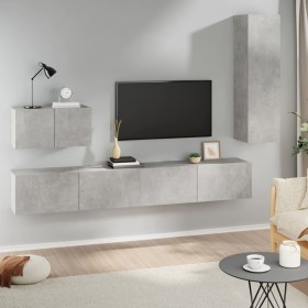 4-piece TV furniture set made of gray concrete plywood. by vidaXL, TV Furniture - Ref: Foro24-3114329, Price: 180,87 €, Disco...