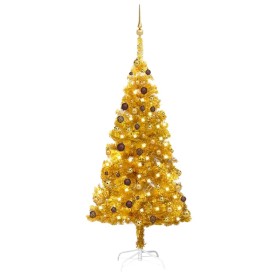 Árbol de Navidad preiluminado con luces y bolas dorado 180 cm de vidaXL, Arboles de navidad - Ref: Foro24-3077519, Precio: 55...