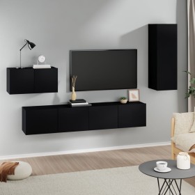 Set de muebles para TV 4 piezas madera contrachapada negro de vidaXL, Muebles TV - Ref: Foro24-3114335, Precio: 154,99 €, Des...