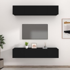 TV-Möbelset 4 Einheiten aus schwarzem Sperrholz 80x30x30 cm von vidaXL, TV-Möbel - Ref: Foro24-3114183, Preis: 208,17 €, Raba...