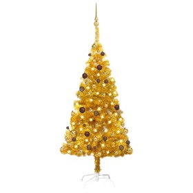 Árbol de Navidad preiluminado con luces y bolas dorado 150 cm de vidaXL, Arboles de navidad - Ref: Foro24-3077518, Precio: 57...