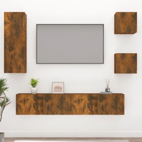 TV furniture set 5 pieces smoked oak plywood by vidaXL, TV Furniture - Ref: Foro24-3114443, Price: 154,96 €, Discount: %