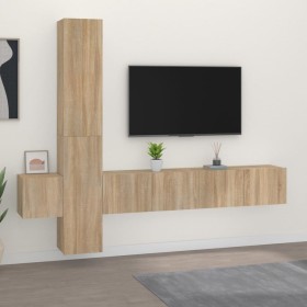 TV furniture set 5 pieces Sonoma oak plywood by vidaXL, TV Furniture - Ref: Foro24-3114248, Price: 167,99 €, Discount: %