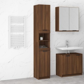 Oak brown plywood bathroom cabinet 32x34x188.5 cm by vidaXL, Lockers and storage cabinets - Ref: Foro24-817071, Price: 98,23 ...