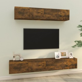 TV furniture set 4 pieces smoked oak plywood by vidaXL, TV Furniture - Ref: Foro24-3114539, Price: 165,13 €, Discount: %