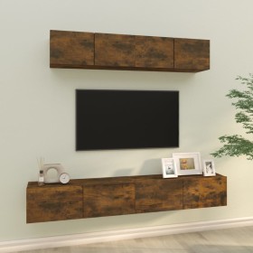 TV furniture set 4 pieces smoked oak plywood by vidaXL, TV Furniture - Ref: Foro24-3114531, Price: 132,35 €, Discount: %