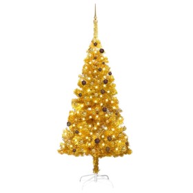 Árbol de Navidad preiluminado con luces y bolas dorado 210 cm de vidaXL, Arboles de navidad - Ref: Foro24-3077520, Precio: 10...