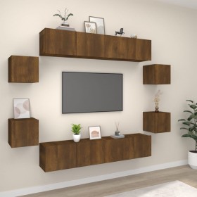 TV furniture set 8 pieces brown oak plywood by vidaXL, TV Furniture - Ref: Foro24-3114221, Price: 250,99 €, Discount: %